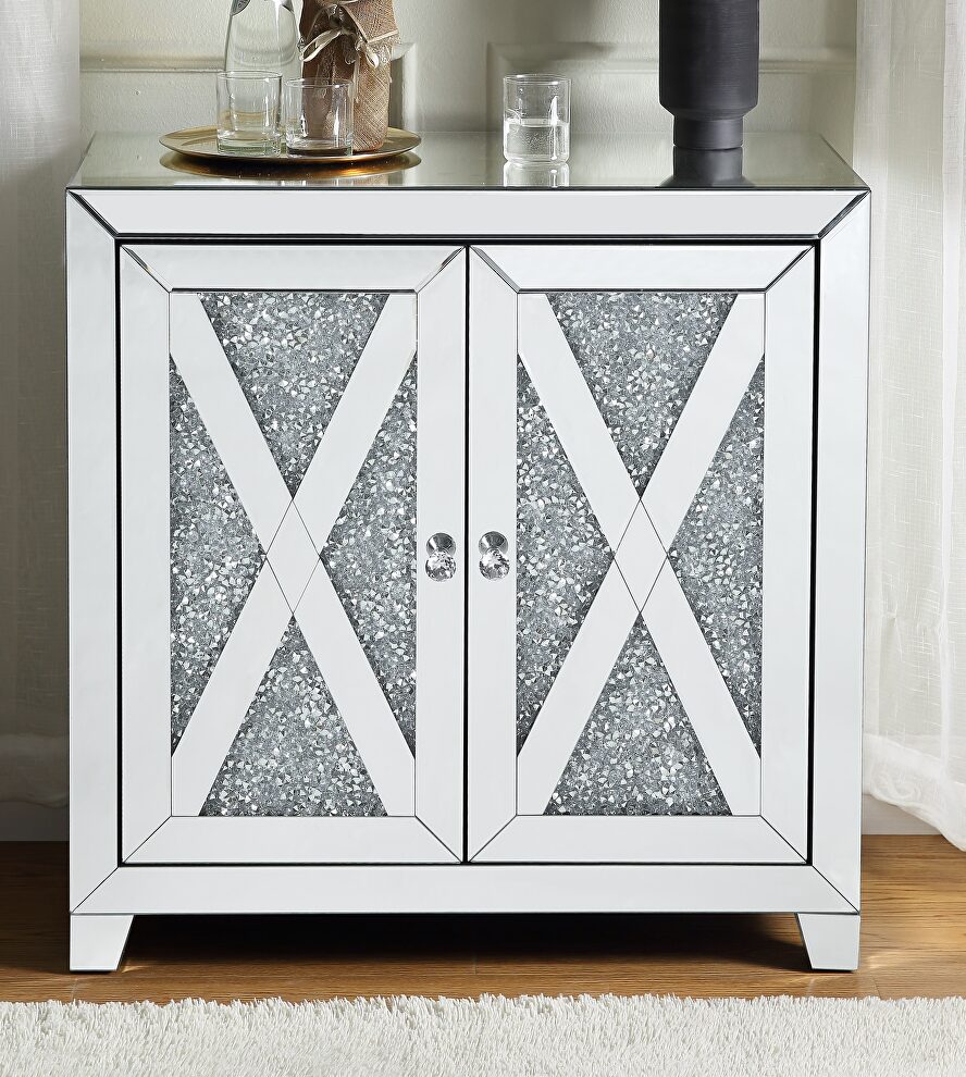 2-door mirrored glam panel side table by Acme