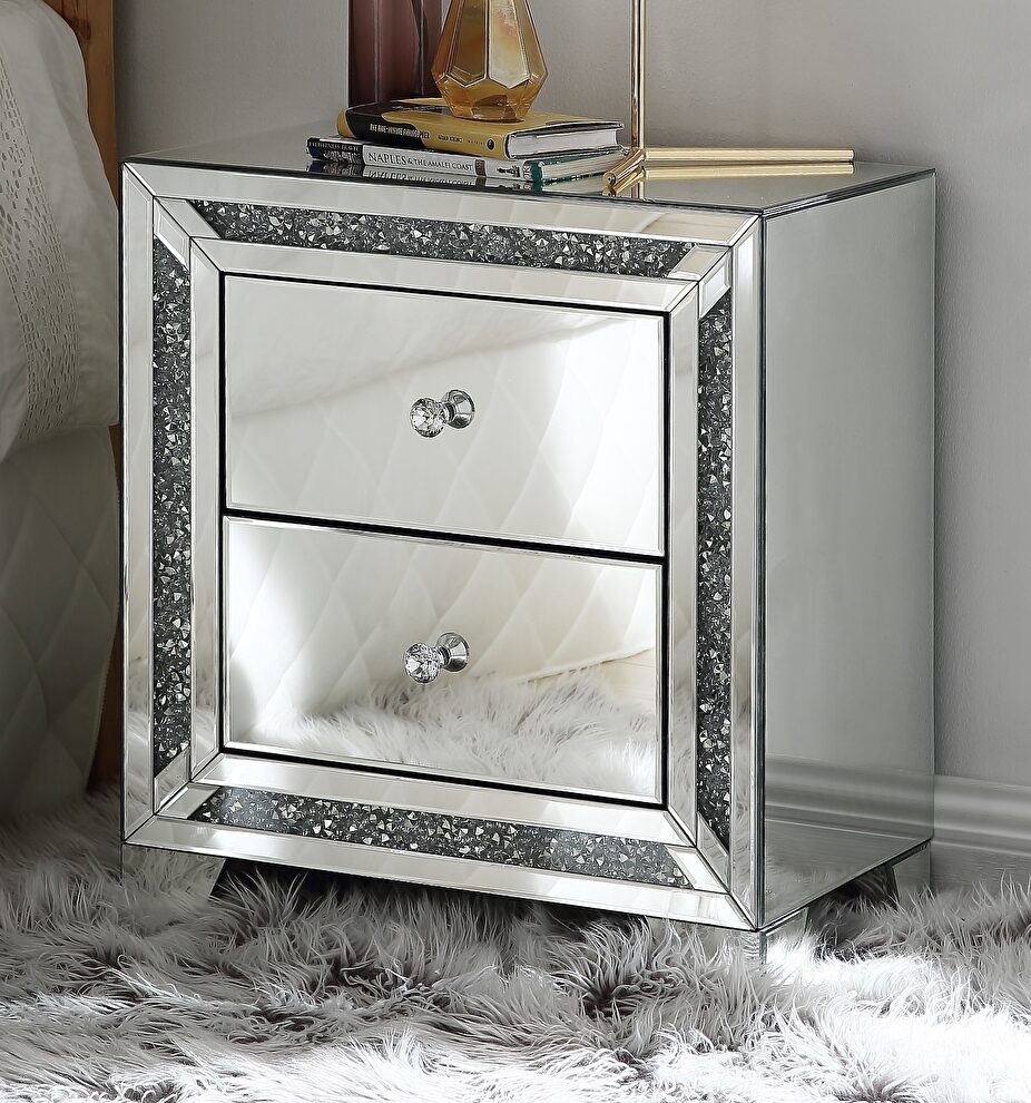 Mirrored & faux diamonds accent table by Acme