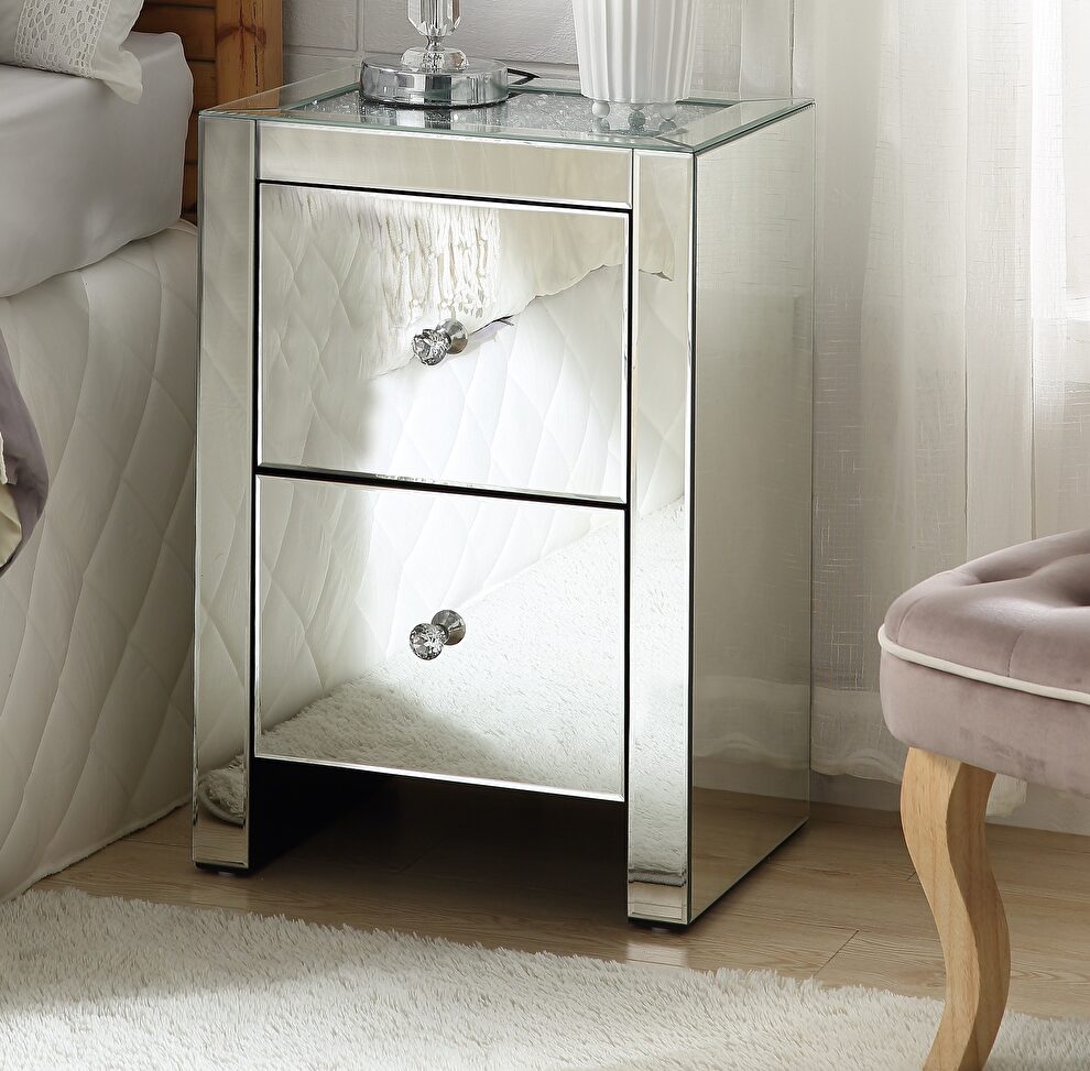 Accent table in glass mirrored panels design by Acme