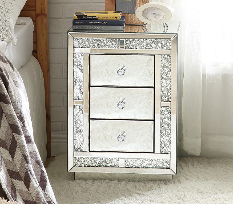 3 drawer mirrored panels accent table by Acme