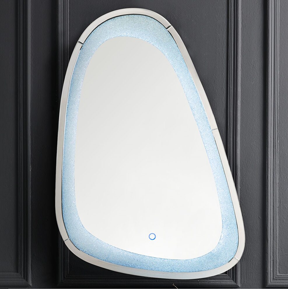 Oval irregular shape faux diamonds led wall mirror by Acme