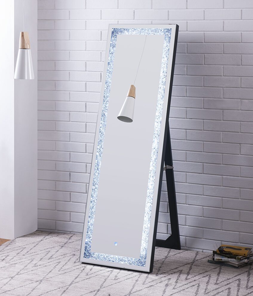 Mirrored & faux diamonds floor led mirror by Acme