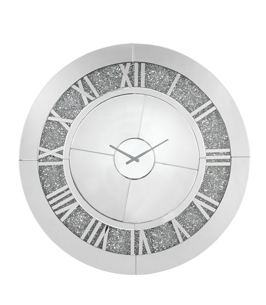 Mirrored & faux diamonds round shape wall clock by Acme