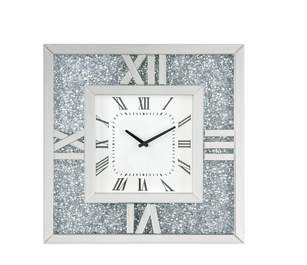 Mirrored & faux diamonds square shape wall clock by Acme