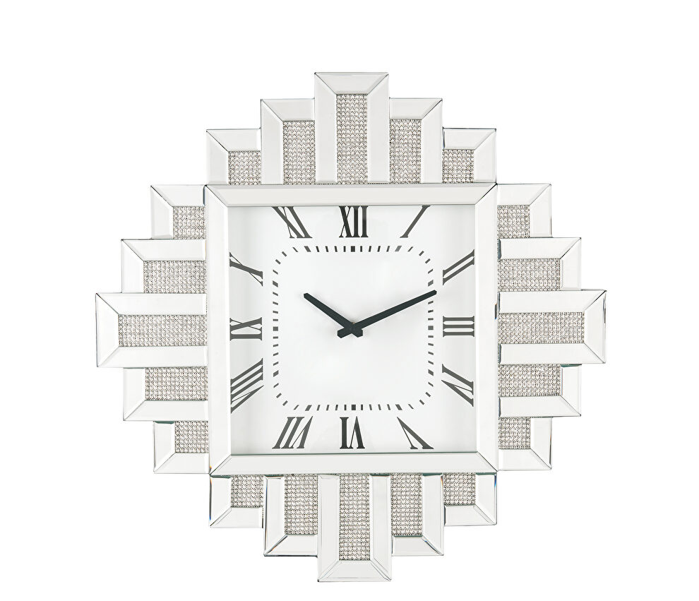 Beveled mirrored frame with faux diamonds irregular shape wall clock by Acme