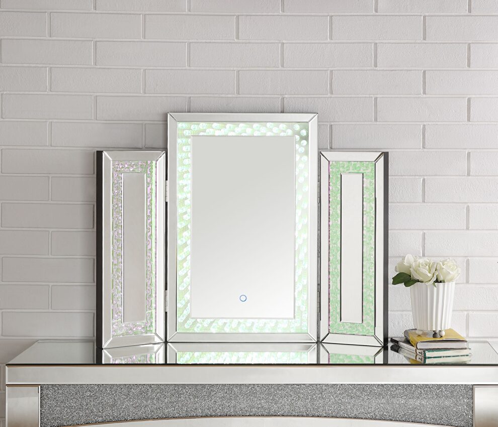 Mirrored & faux crystals led accent mirror by Acme