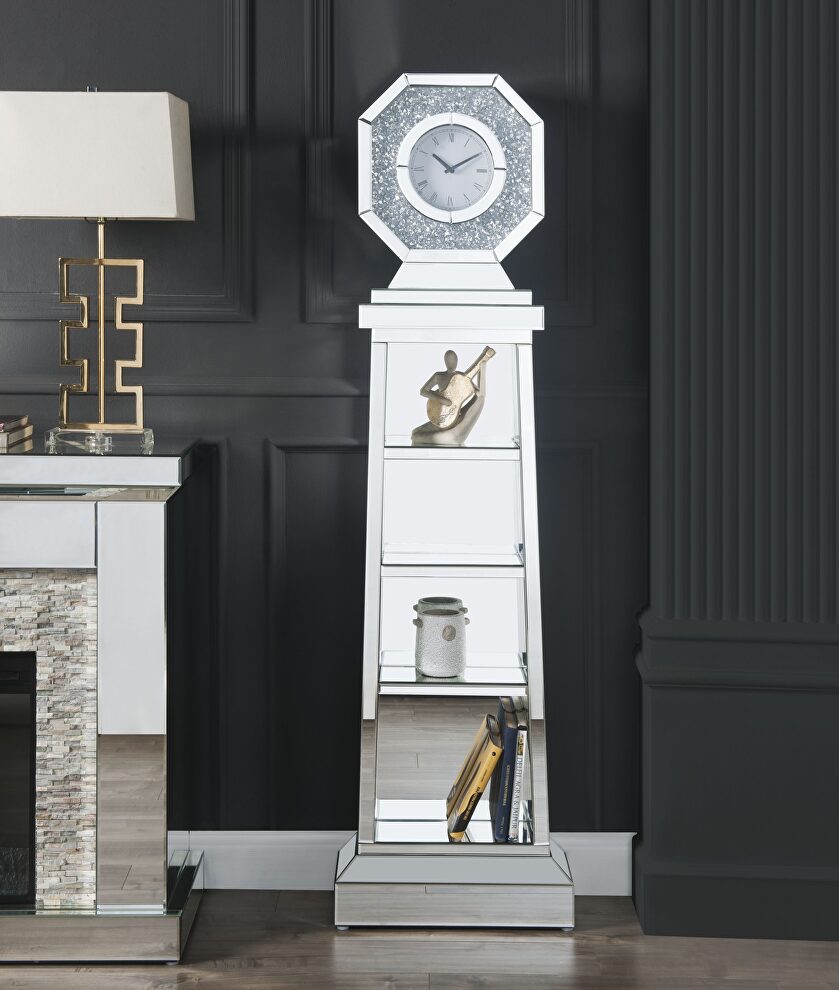 Mirrored & faux diamonds grandfather clock by Acme