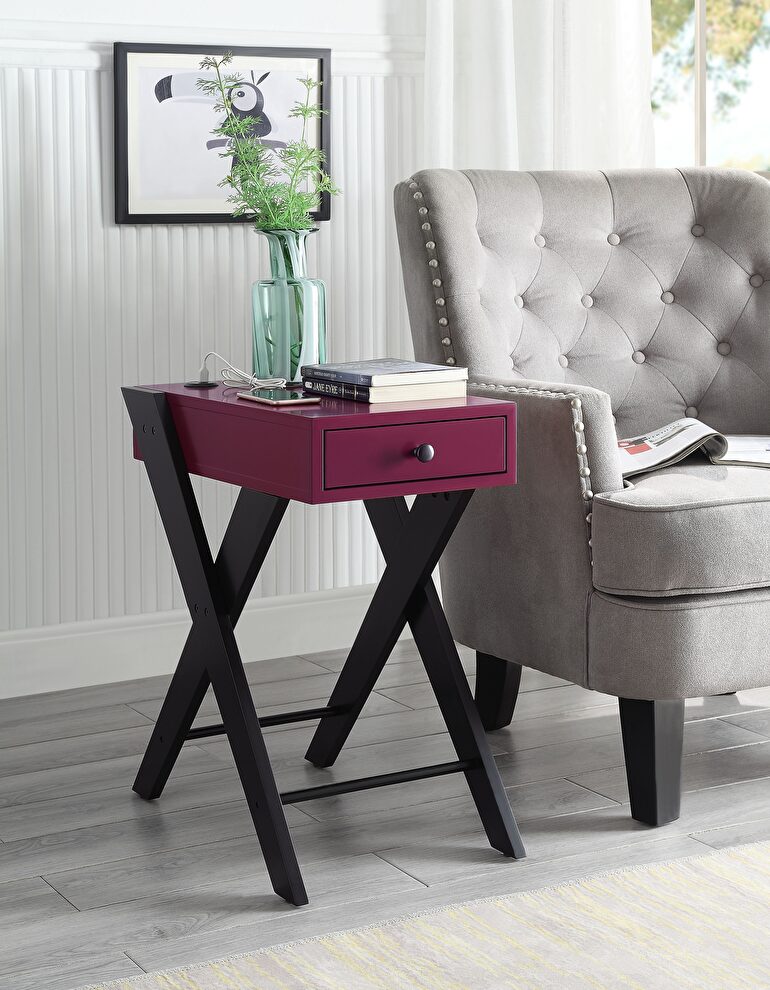 Burgundy & black side table by Acme