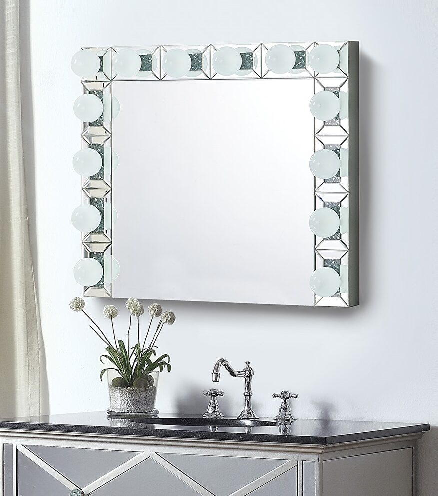 Mirrored & faux diamonds led wall mirror by Acme
