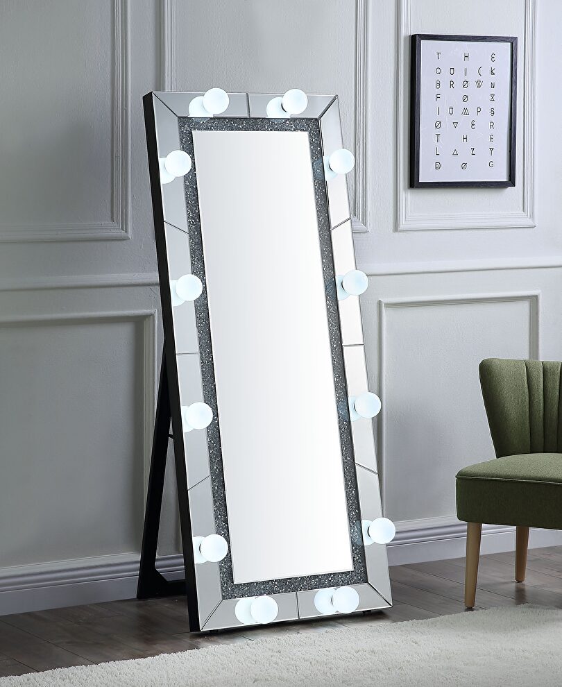 Faux diamonds accent mirror w side light by Acme