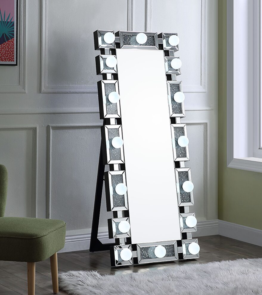 Faux diamonds & lights floor standing accent mirror by Acme