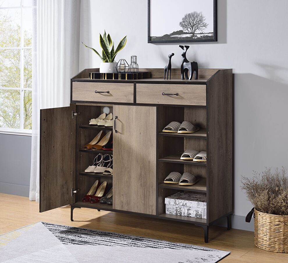 Rustic gray finish shoe cabinet by Acme