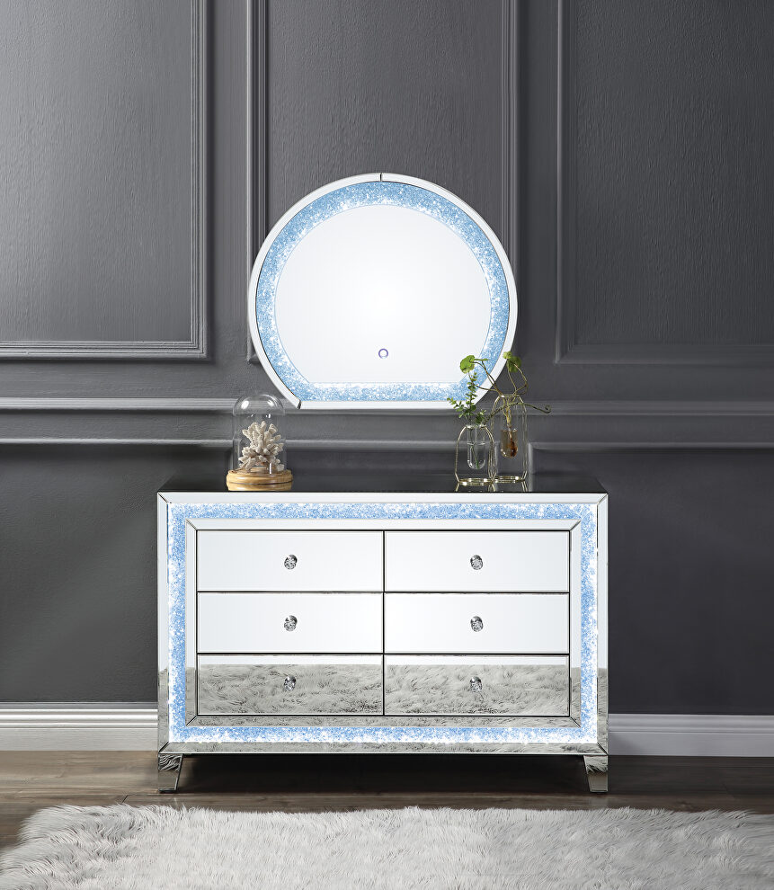 Mirrored & faux diamonds accent table w/ led by Acme