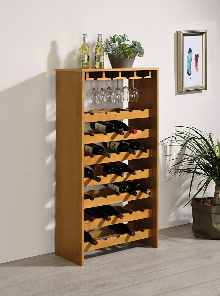 Rich oak finish wooden frame wine cabinet by Acme