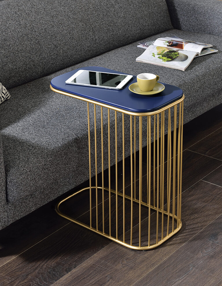 Blue top & gold finish metal base accent table by Acme
