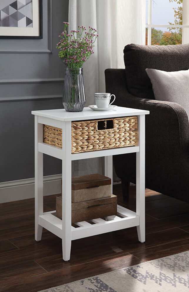 White & natural finish coastal breezy style accent table by Acme