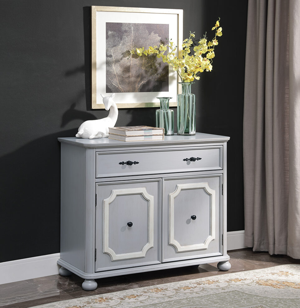 Gray finish double door cabinet with 2 tier shelves inside by Acme