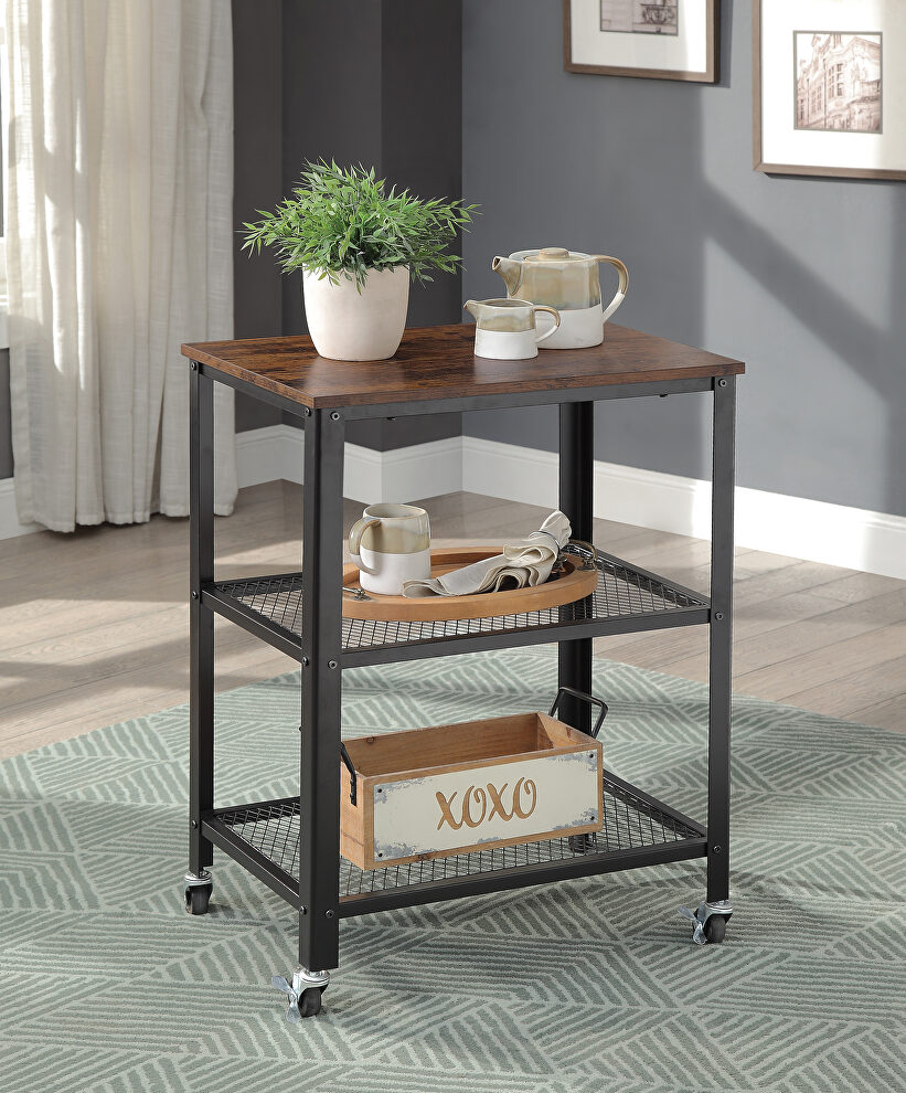 Rustic oak top/ black finish metal base accent table by Acme