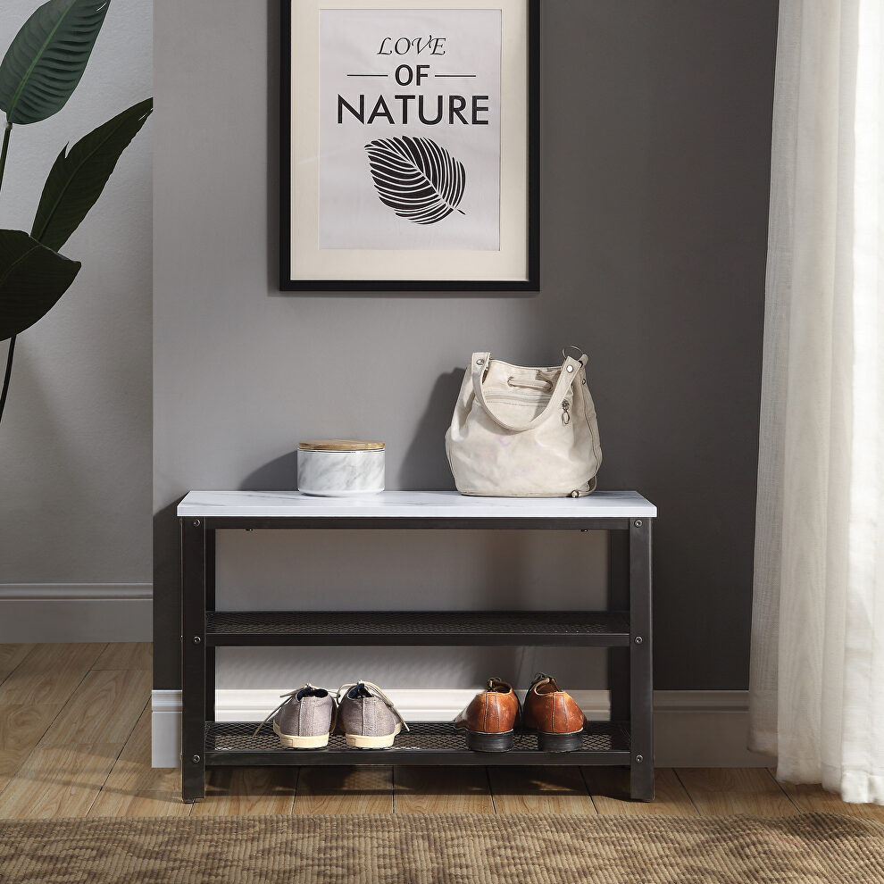 White printed faux marble & black finish shoe cabinet by Acme