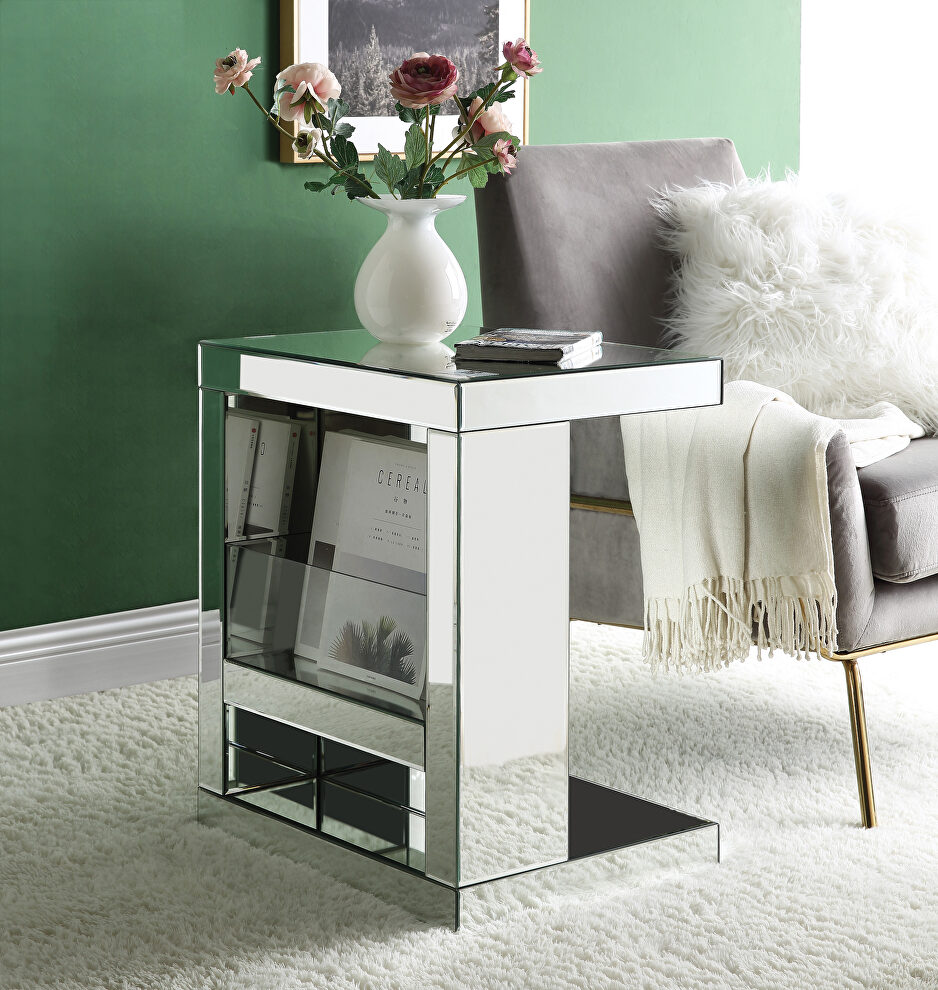 Tempered glass surface modern glamour look accent table by Acme