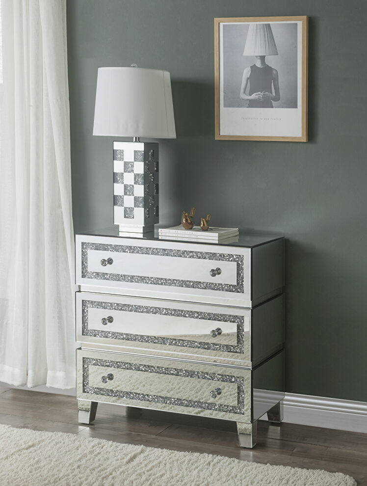 Clean lines and faux diamond inlay brilliant cabinet by Acme