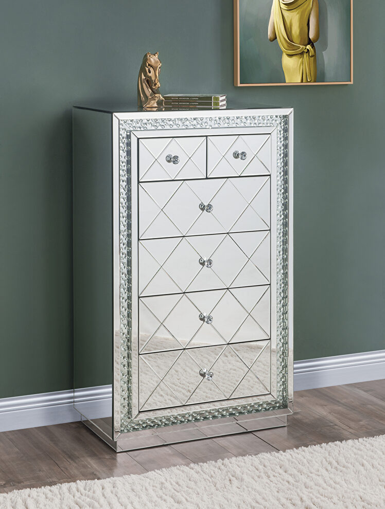 Clean lines and faux crystals inlay distinctive style cabinet by Acme