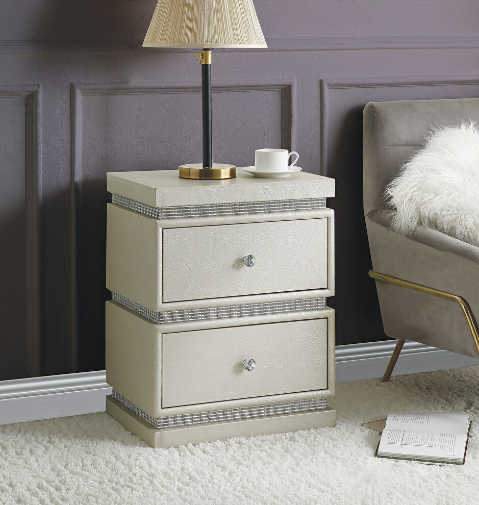 Ivory pu & faux diamonds luxe-glam style accent table by Acme