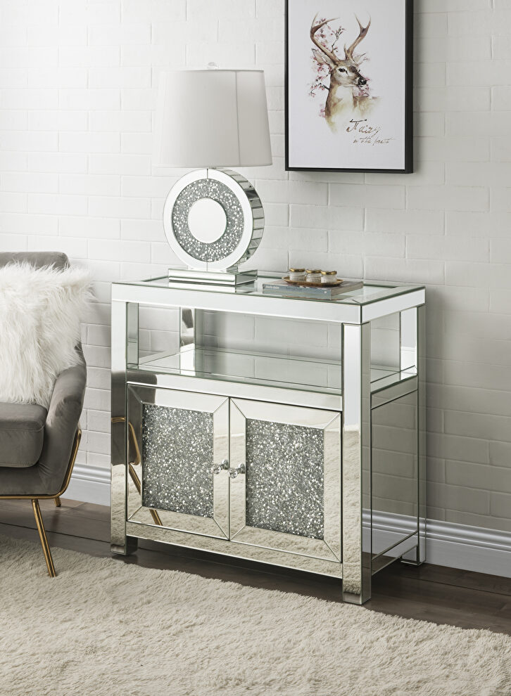 Mirrored & faux diamonds modern glamour accent cabinet by Acme
