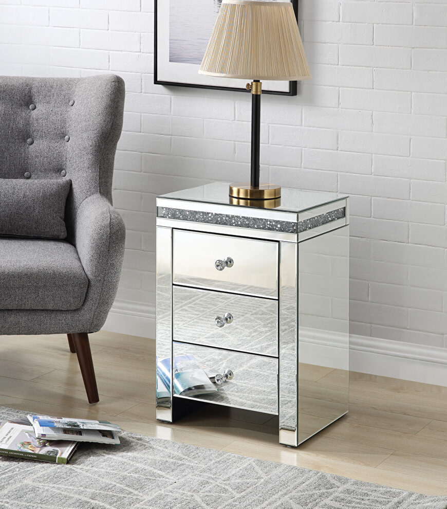Faux diamond inlays add glam style accent table by Acme