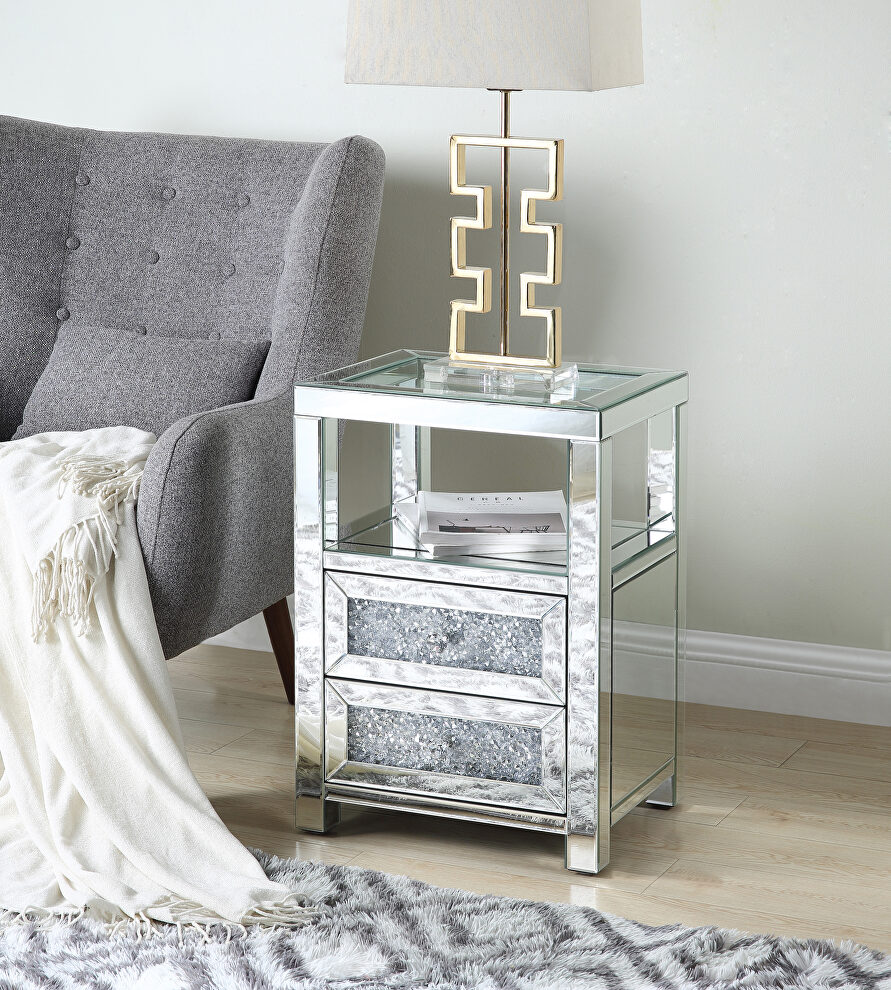 Tempered glass top & faux diamonds accent table by Acme