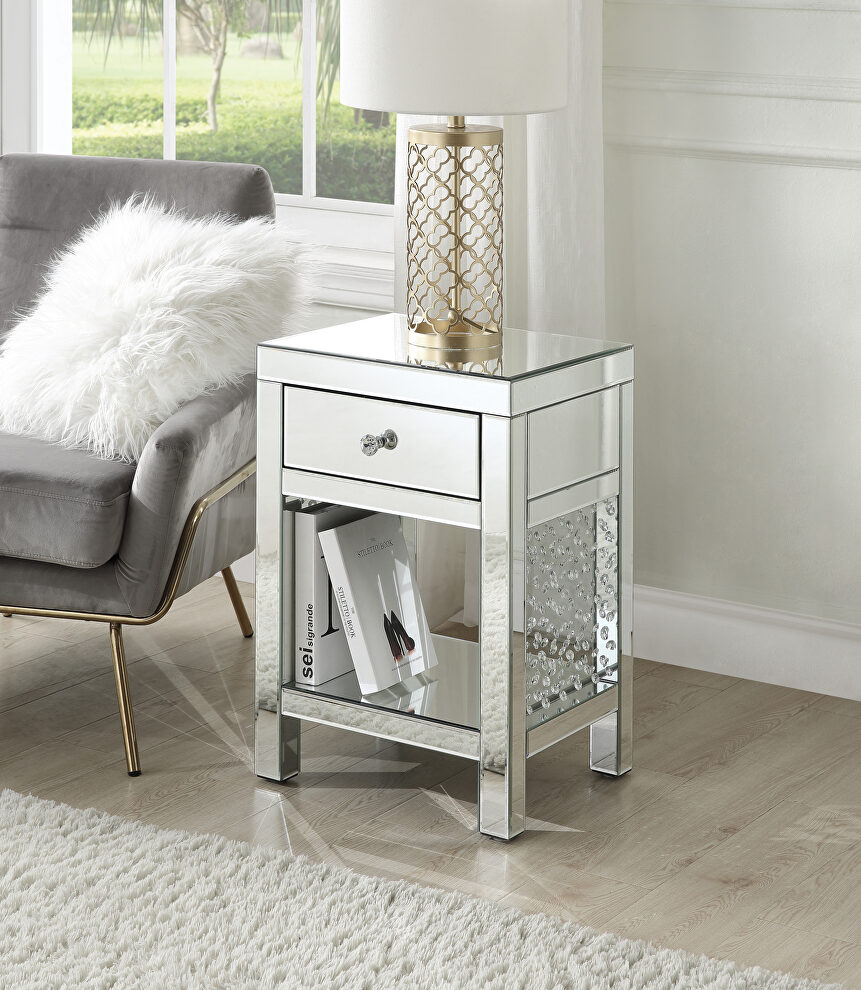 Mirrored & faux crystals inlay accent table by Acme
