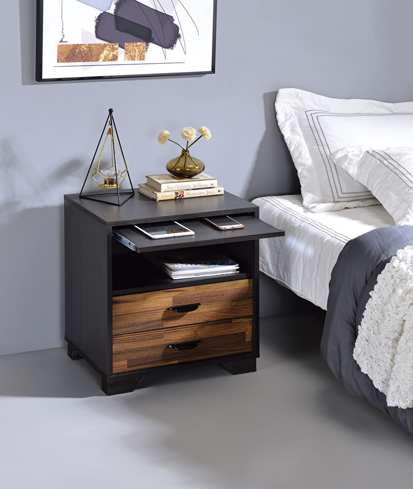 Walnut & espresso finish clean-lined silhouette accent table by Acme