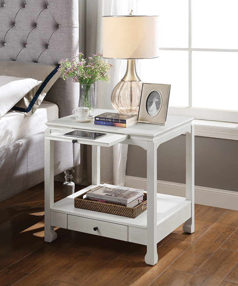 Antique white finish rectangular top accent table by Acme
