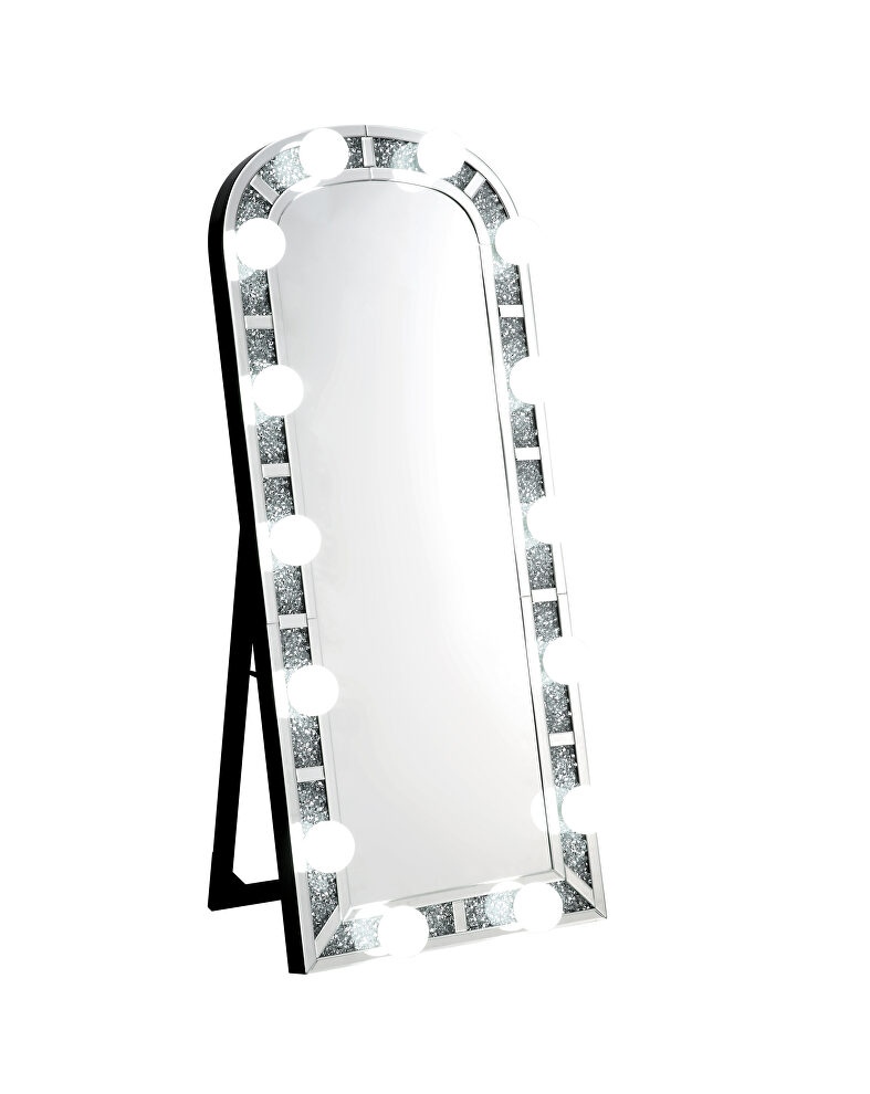 Mirrored & faux diamonds accent floor mirror by Acme