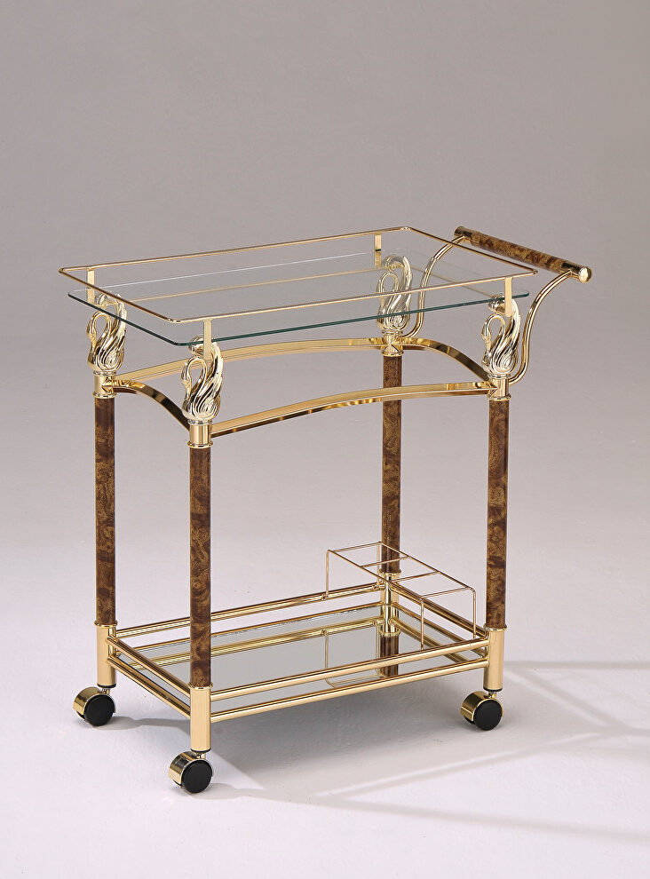 Gold plated & clear glass serving cart by Acme