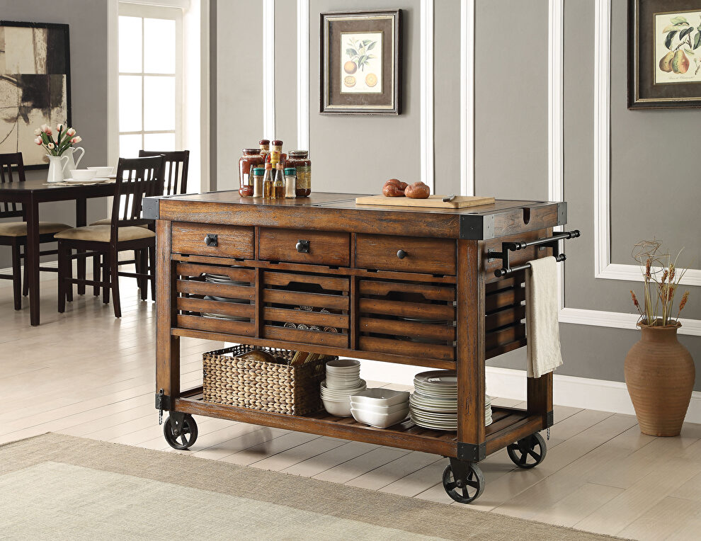 Distressed chestnut kitchen cart by Acme