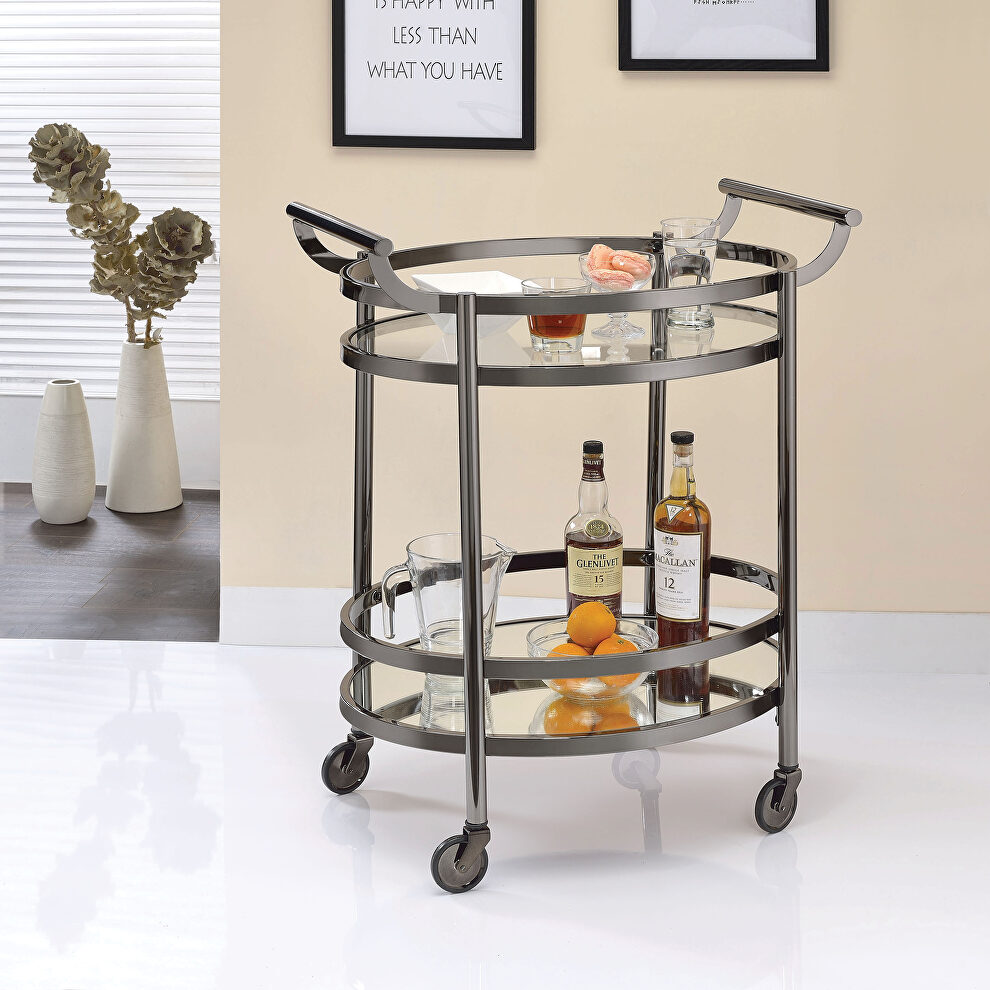 Black nickel & clear glass serving cart by Acme