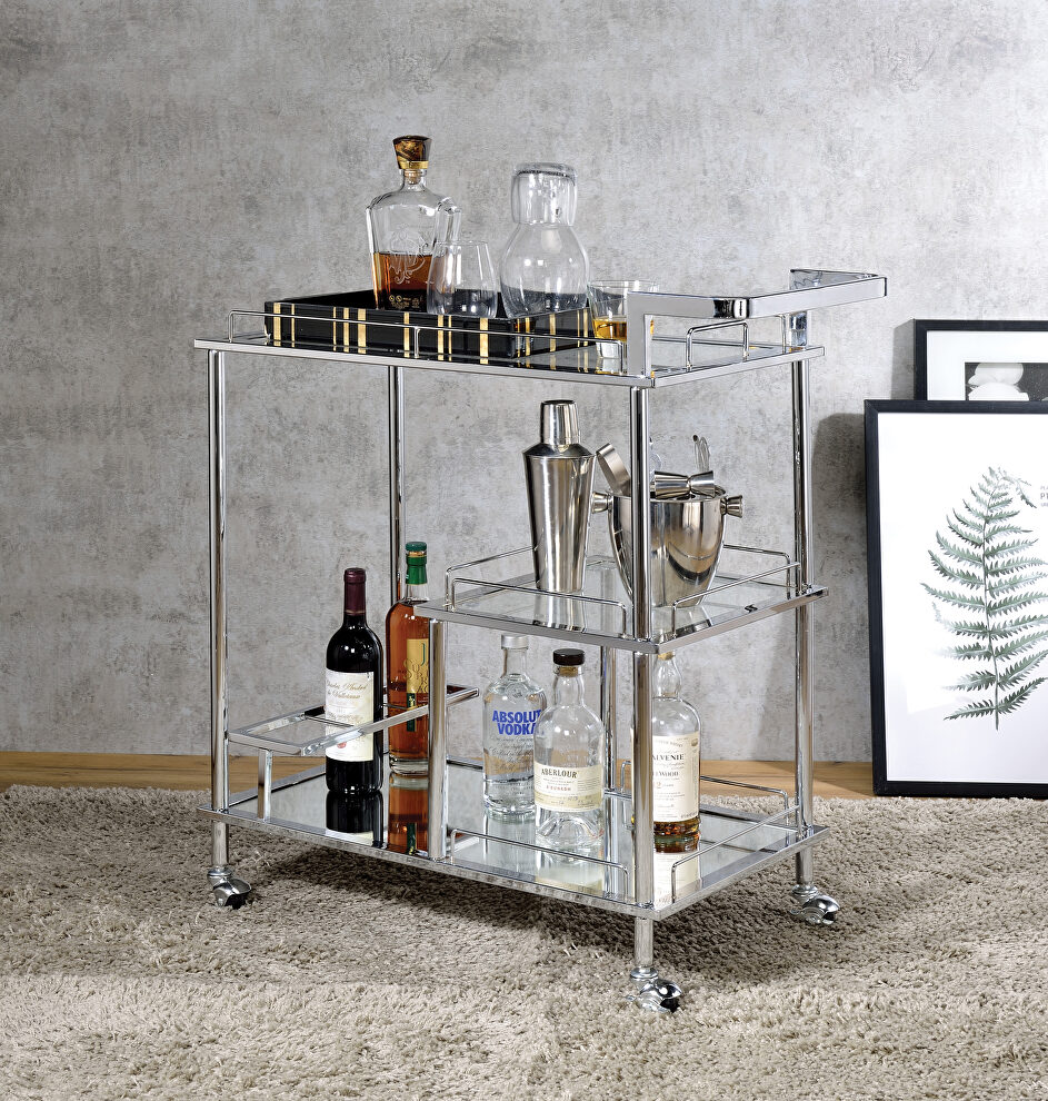 Clear glass & chrome finish base serving cart by Acme