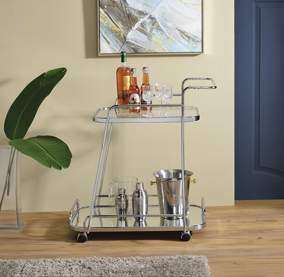 Clear glass & chrome finish clean-lined metal frame serving cart by Acme