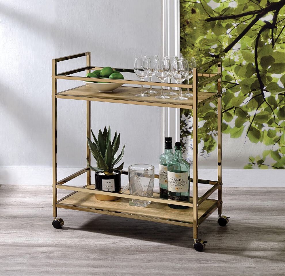 Natural & champagne finish serving cart by Acme