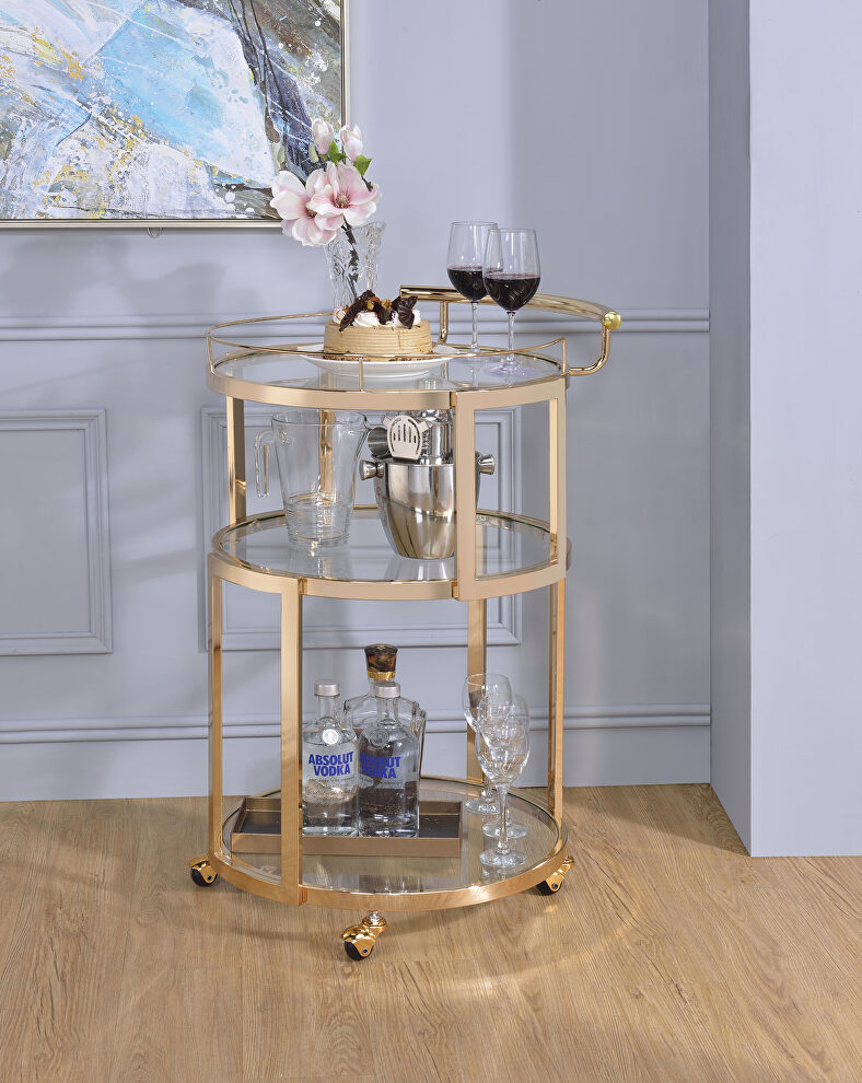 Gold & clear glass serving cart by Acme
