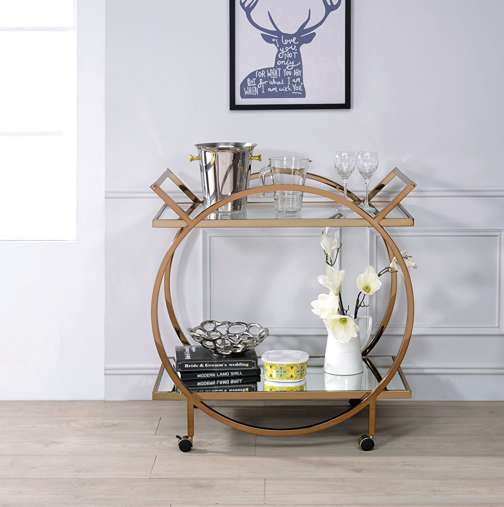 Champagne & mirrored serving cart by Acme