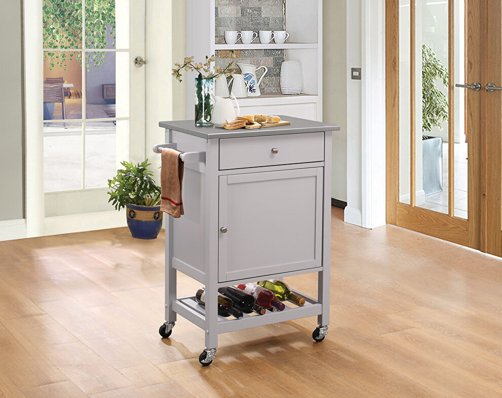 Stainless steel & gray kitchen cart by Acme