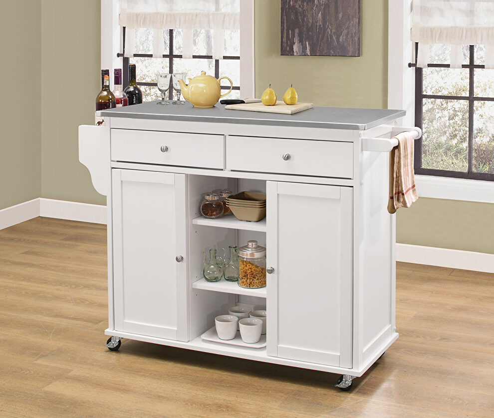 Stainless steel & white kitchen cart by Acme