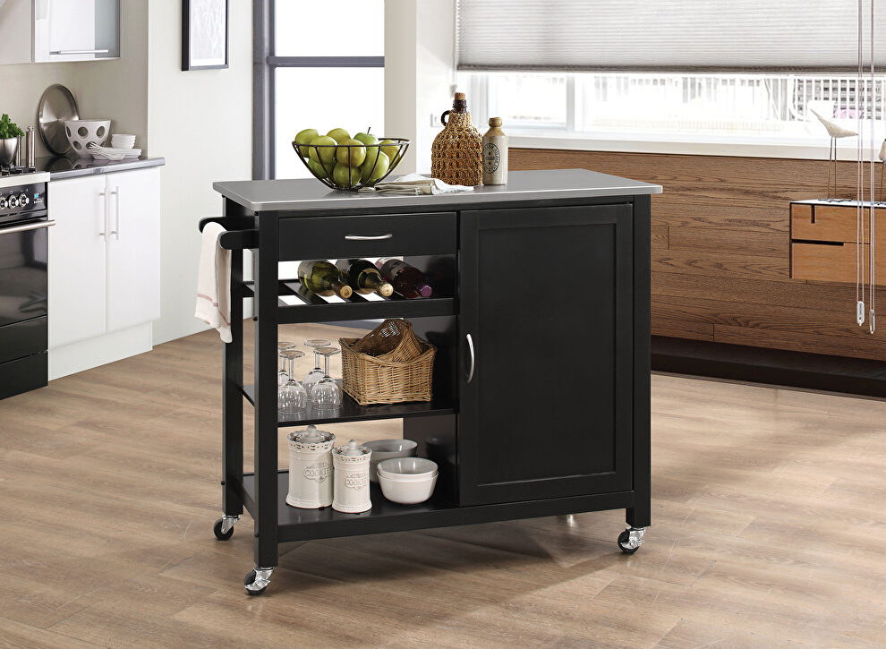 Stainless steel & black kitchen cart by Acme