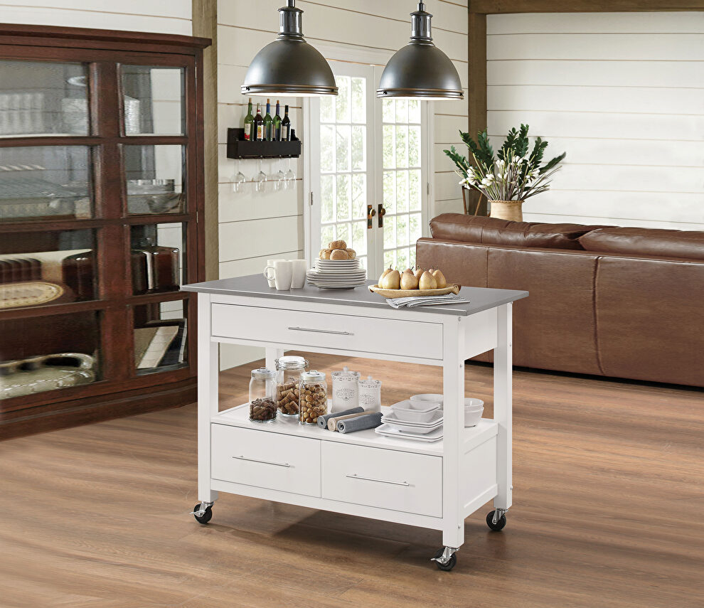 Stainless steel & white kitchen cart by Acme