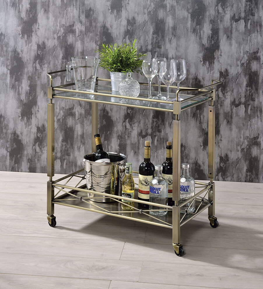 Antique gold & clear glass serving cart by Acme