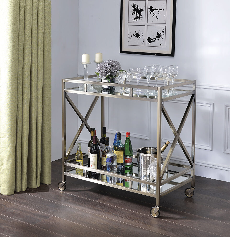 Antique gold & mirror serving cart by Acme