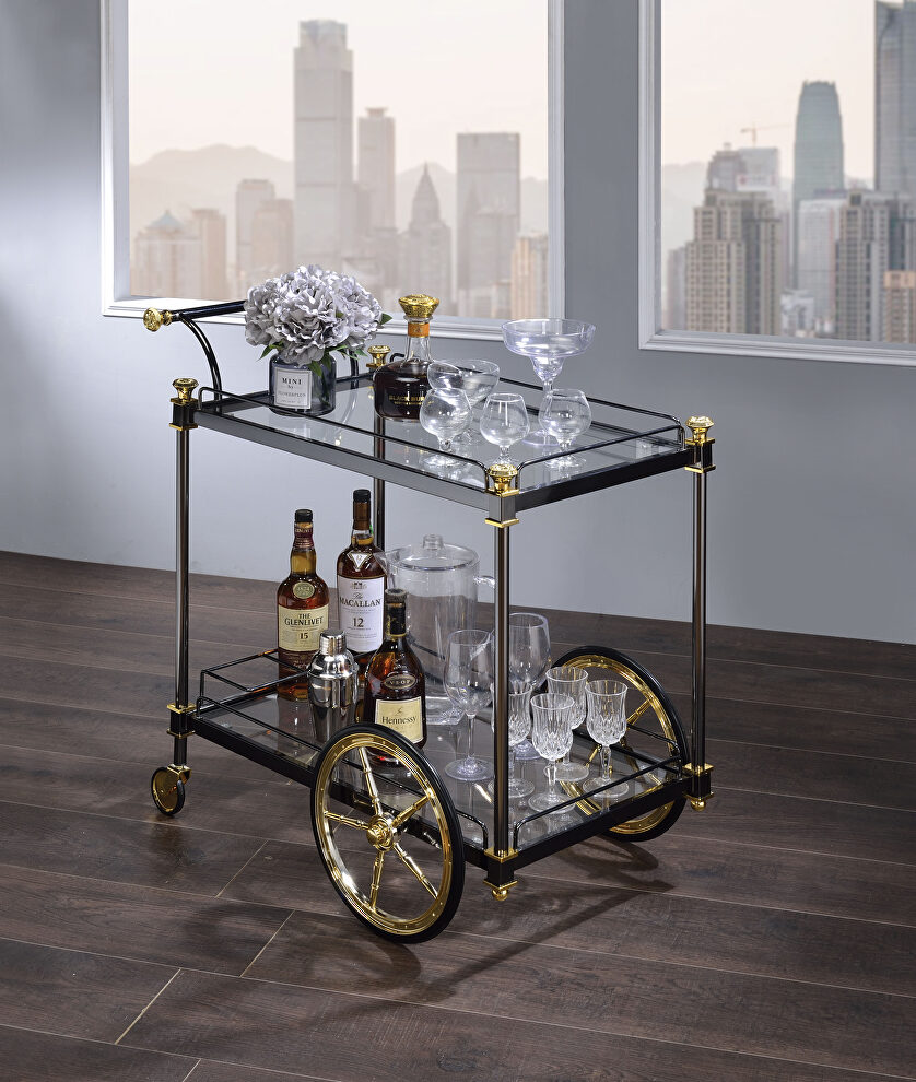 Black/gold & clear glass serving cart by Acme
