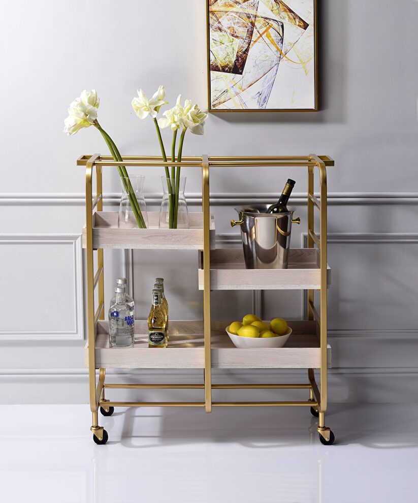 Gold & white-washed serving cart by Acme